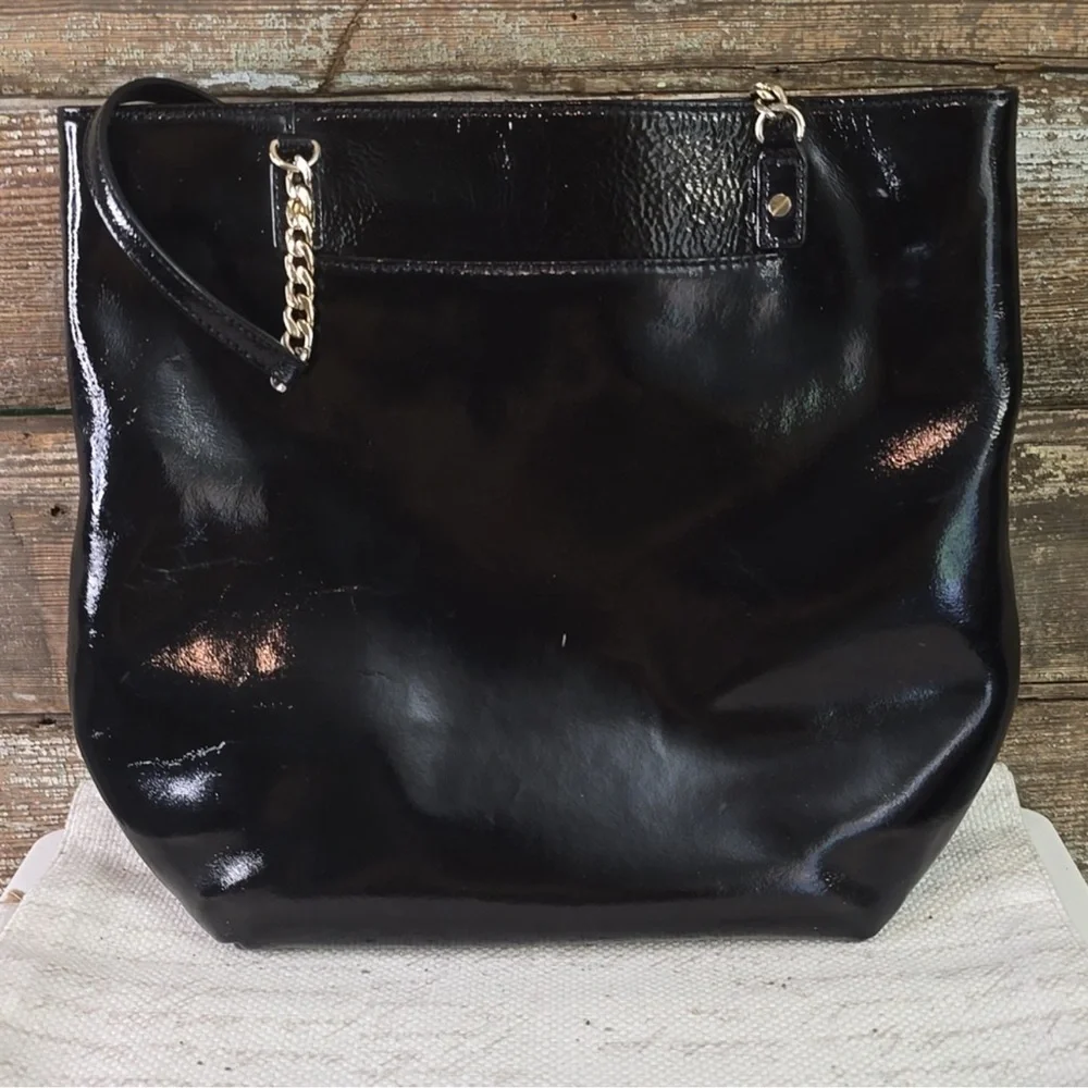 Michael Kors Black Patent Leather Gold Chain Tote Bag